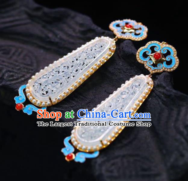 Handmade China Cheongsam Pearls Eardrop Accessories Traditional Jade Jewelry National Earrings