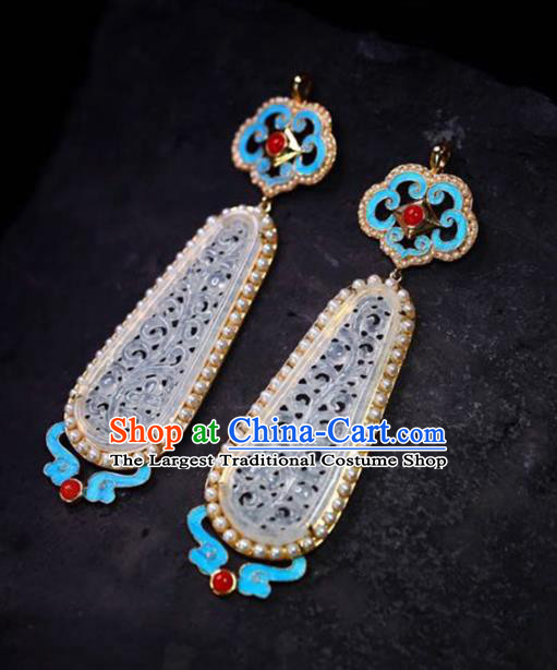 Handmade China Cheongsam Pearls Eardrop Accessories Traditional Jade Jewelry National Earrings