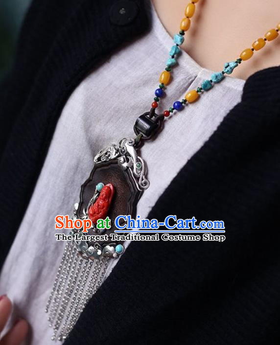Chinese National Classical Necklace Accessories Handmade Retro Silver Tassel Necklet Pendant