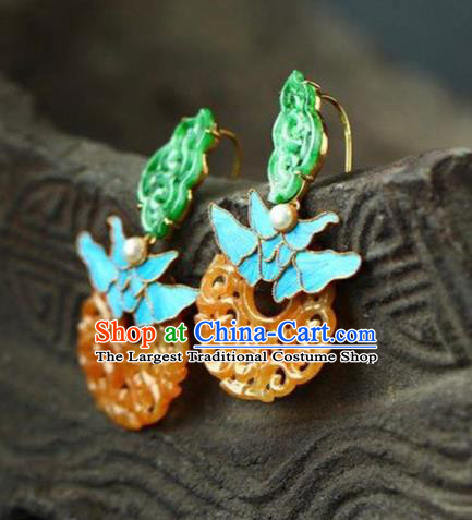 Handmade China Traditional Jade Jewelry Cheongsam Eardrop Accessories National Jadeite Earrings