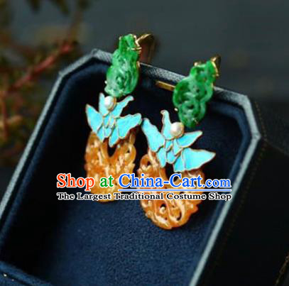 Handmade China Traditional Jade Jewelry Cheongsam Eardrop Accessories National Jadeite Earrings