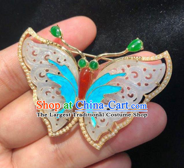 Chinese National Jade Butterfly Brooch Jewelry Traditional Handmade Breastpin Accessories