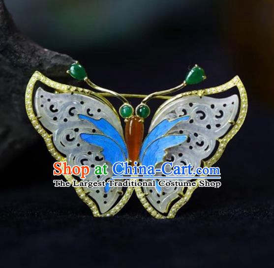 Chinese National Jade Butterfly Brooch Jewelry Traditional Handmade Breastpin Accessories