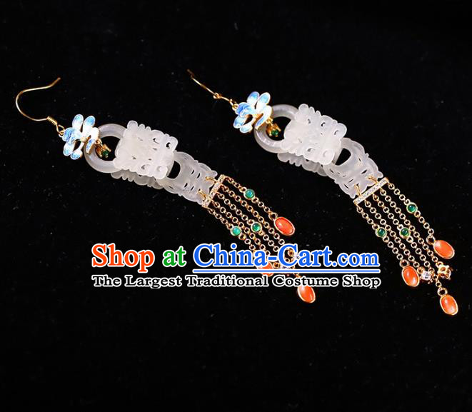 Handmade China National Tassel Earrings Traditional Blueing Jewelry Accessories Cheongsam Jade Eardrop