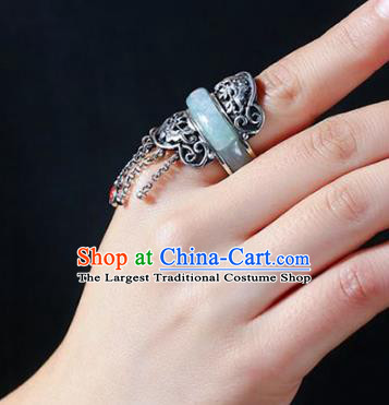 Chinese National Jade Ring Jewelry Traditional Handmade Silver Tassel Circlet Accessories