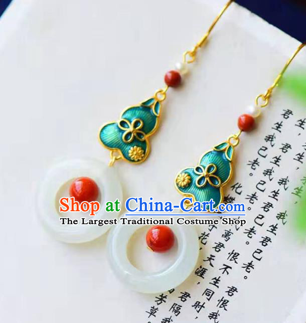 Handmade China Cheongsam Jade Eardrop Traditional Jewelry Accessories National Cloisonne Green Gourd Earrings