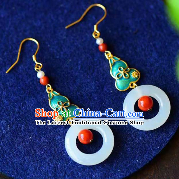 Handmade China Cheongsam Jade Eardrop Traditional Jewelry Accessories National Cloisonne Green Gourd Earrings