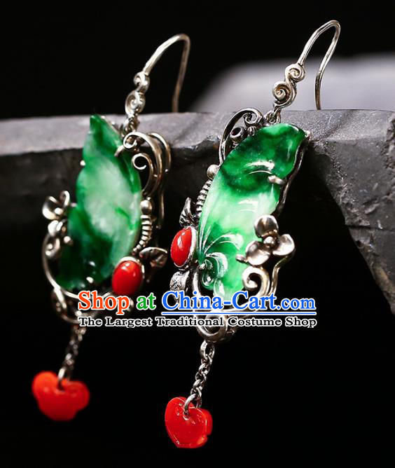 Handmade China Cheongsam Agate Cloud Eardrop National Jade Butterfly Earrings Traditional Wedding Jewelry Accessories