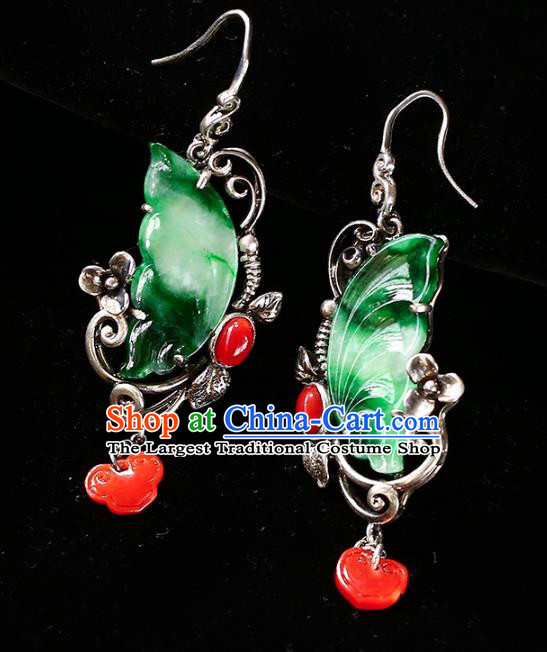 Handmade China Cheongsam Agate Cloud Eardrop National Jade Butterfly Earrings Traditional Wedding Jewelry Accessories