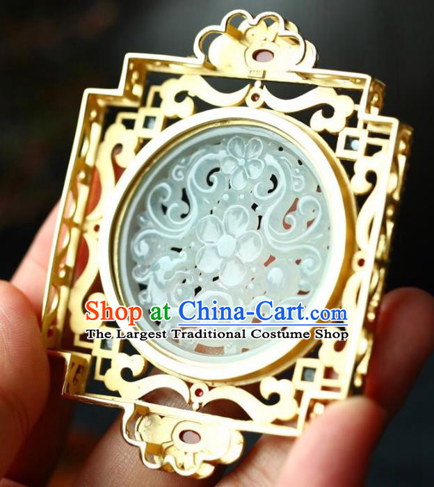 Chinese Classical Jade Carving Necklet Pendant Handmade Cloisonne Accessories National Necklace