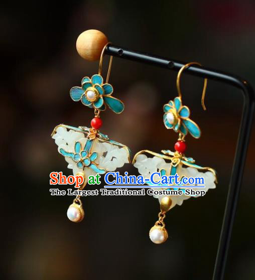 Handmade China Pearls Eardrop Jewelry Traditional Qing Dynasty Accessories National Cheongsam Jade Earrings