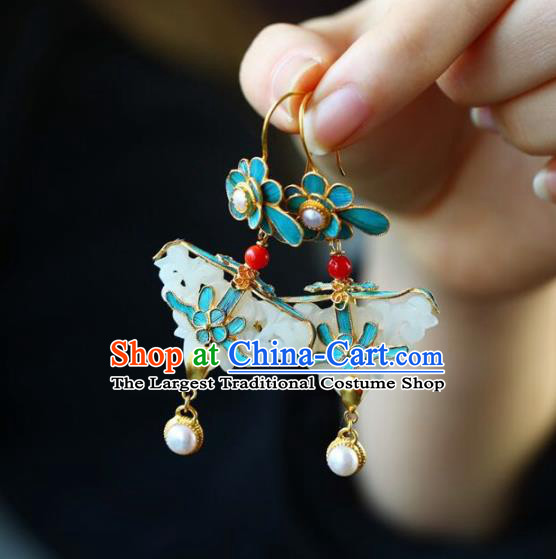 Handmade China Pearls Eardrop Jewelry Traditional Qing Dynasty Accessories National Cheongsam Jade Earrings