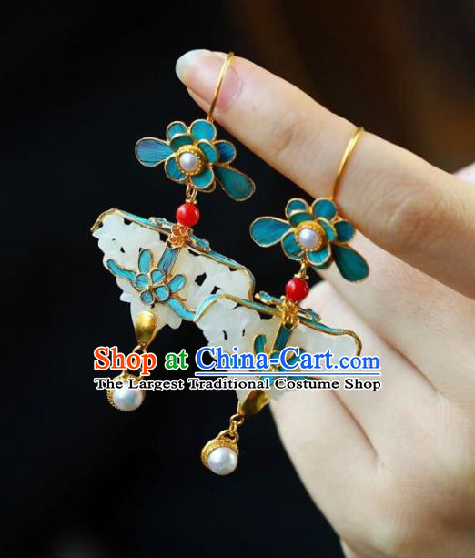 Handmade China Pearls Eardrop Jewelry Traditional Qing Dynasty Accessories National Cheongsam Jade Earrings