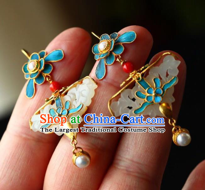 Handmade China Pearls Eardrop Jewelry Traditional Qing Dynasty Accessories National Cheongsam Jade Earrings