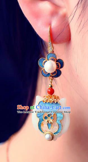 Handmade China Eardrop Jewelry Traditional Pearls Accessories National Cheongsam White Jade Earrings