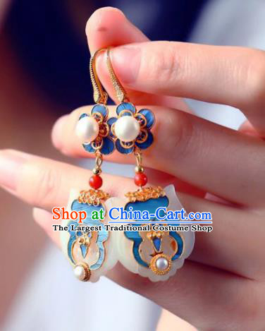 Handmade China Eardrop Jewelry Traditional Pearls Accessories National Cheongsam White Jade Earrings