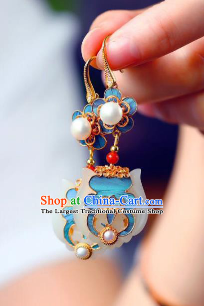 Handmade China Eardrop Jewelry Traditional Pearls Accessories National Cheongsam White Jade Earrings