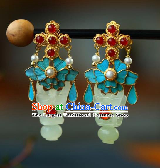 Handmade China Cheongsam Jade Basket Eardrop Traditional Jewelry Accessories National Garnet Earrings