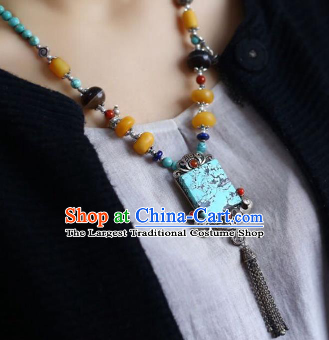 Chinese Classical Silver Beeswax Necklet Pendant Handmade Accessories National Kallaite Necklace