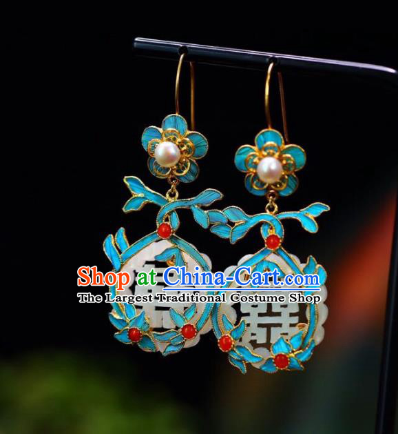 Handmade China Wedding Eardrop Jewelry Traditional Accessories National Cheongsam Jade Earrings