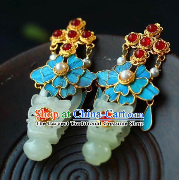 Handmade China Cheongsam Jade Basket Eardrop Traditional Jewelry Accessories National Garnet Earrings