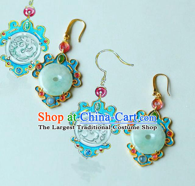 Handmade China Jade Blueing Eardrop Jewelry Traditional Accessories National Cheongsam Gems Earrings
