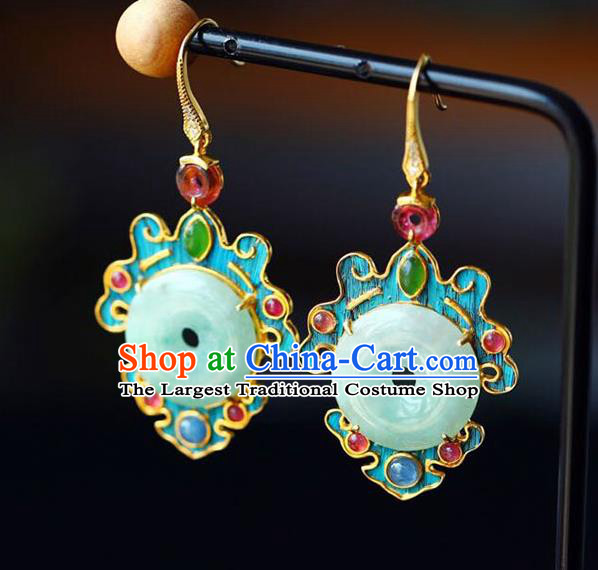 Handmade China Jade Blueing Eardrop Jewelry Traditional Accessories National Cheongsam Gems Earrings