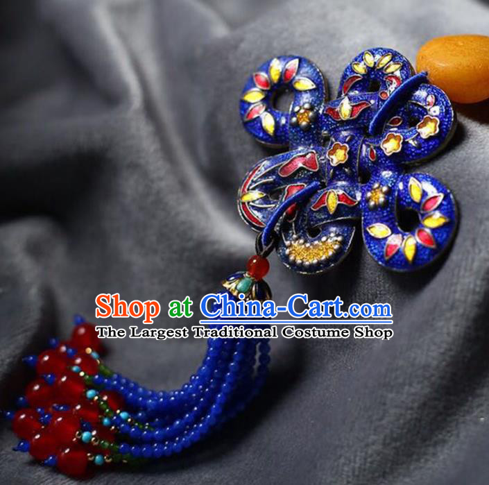 Chinese Classical Lapis Beads Tassel Necklet Pendant Handmade Accessories National Cloisonne Necklace