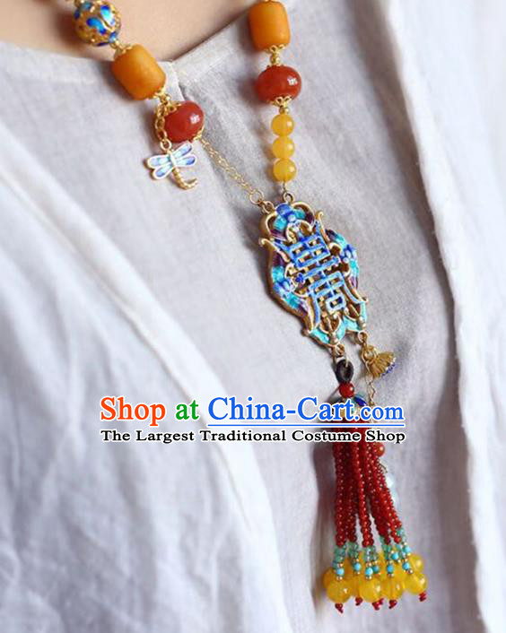 Chinese Classical Cloisonne Necklet Pendant Handmade Accessories National Beeswax Necklace
