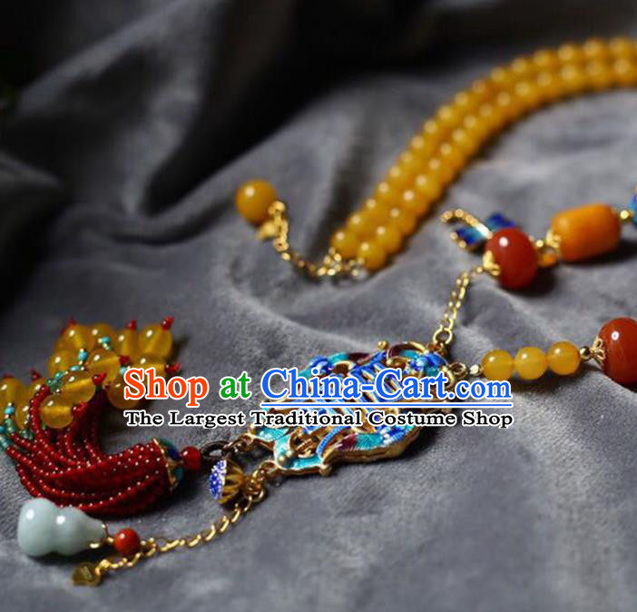 Chinese Classical Cloisonne Necklet Pendant Handmade Accessories National Beeswax Necklace