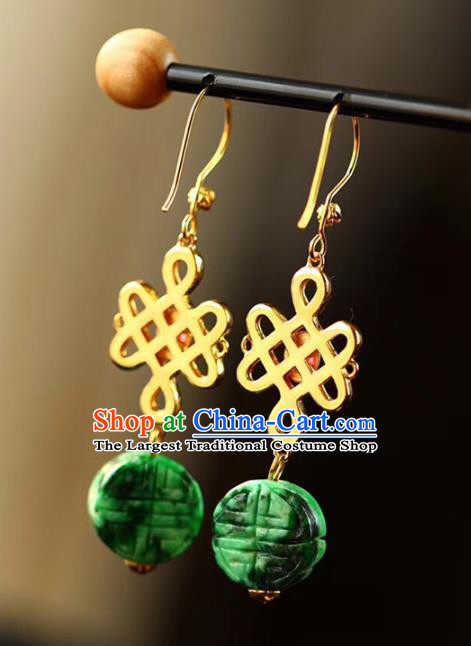 Handmade China Knot Eardrop Jewelry Traditional Cheongsam Tourmaline Accessories National Jadeite Earrings