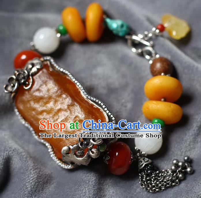 China National Beeswax Bangle Traditional Jewelry Accessories Handmade Retro Silver Bracelet