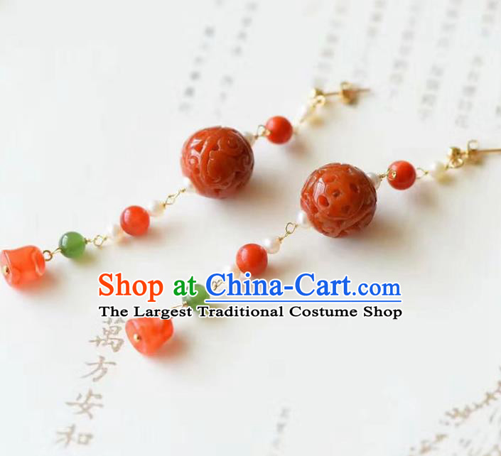 Handmade China National Agate Earrings Traditional Pearls Accessories Cheongsam Eardrop Jewelry