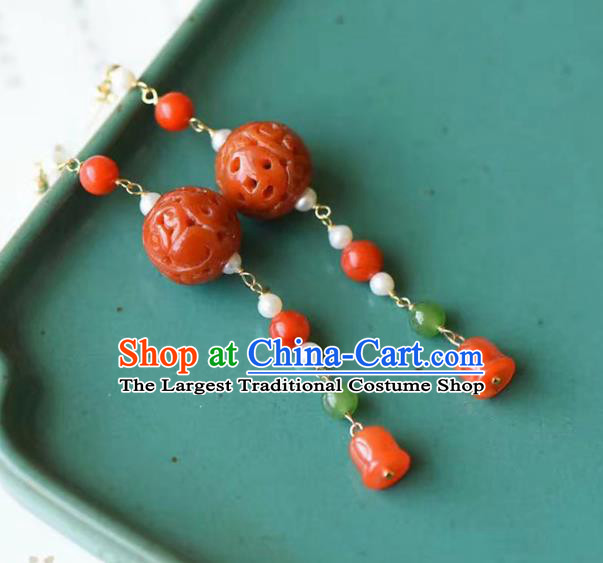 Handmade China National Agate Earrings Traditional Pearls Accessories Cheongsam Eardrop Jewelry