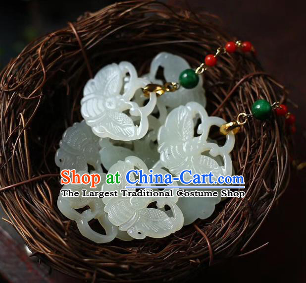 Handmade China Wedding Red Beads Eardrop Jewelry Traditional Accessories National Cheongsam Jade Butterfly Earrings