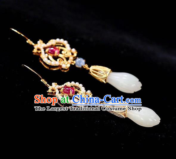 Handmade China Cheongsam Kyanite Eardrop Traditional Jade Jewelry Accessories National Mangnolia Earrings