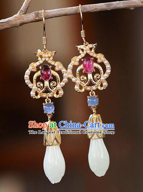 Handmade China Cheongsam Kyanite Eardrop Traditional Jade Jewelry Accessories National Mangnolia Earrings
