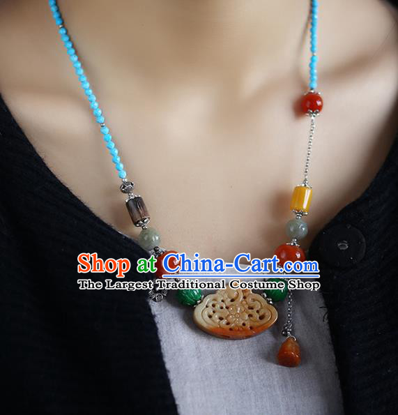 Chinese Handmade Jade Accessories National Agate Necklet Classical Kallaite Necklace