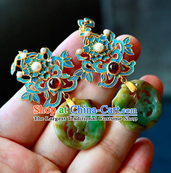 Handmade China Jadeite Eardrop Jewelry National Earrings Traditional Cheongsam Garnet Accessories