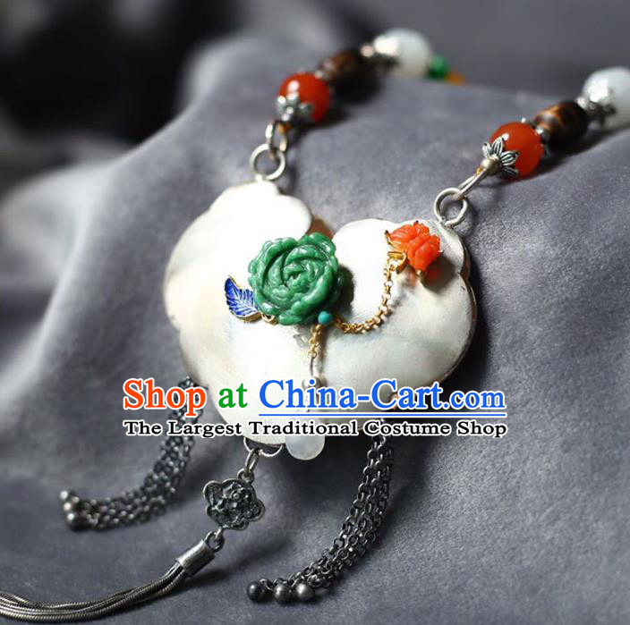 Chinese Handmade Silver Accessories National Ceregat Beads Necklace Classical Longevity Lock Pendant