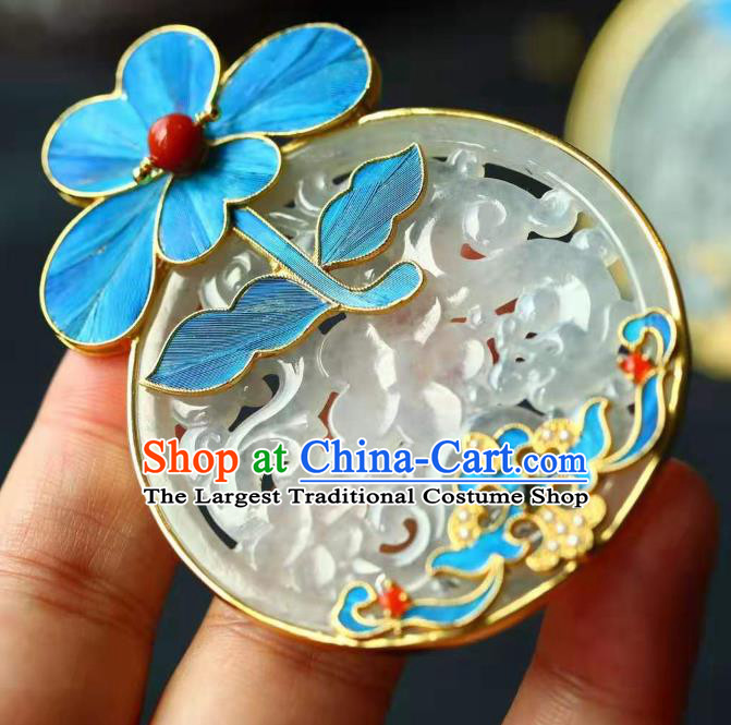 Chinese Classical Jade Longevity Lock Pendant Handmade Blueing Accessories National Necklace