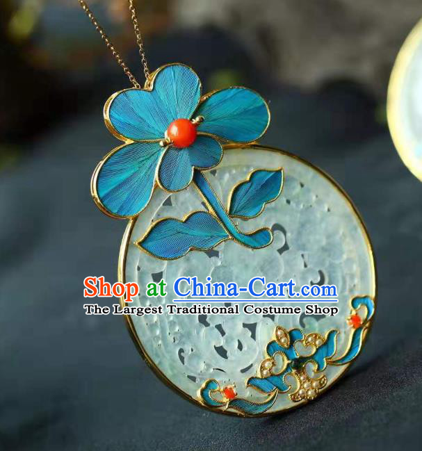 Chinese Classical Jade Longevity Lock Pendant Handmade Blueing Accessories National Necklace