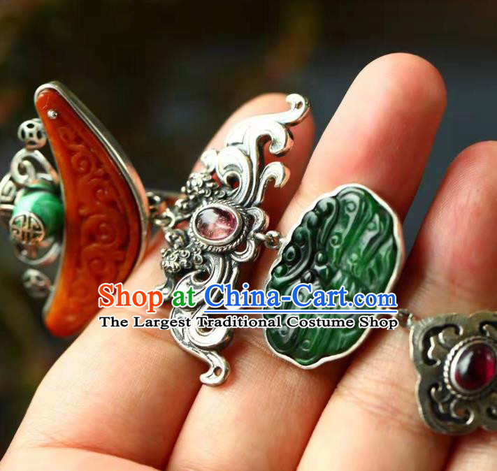 Chinese Handmade Silver Brooch Accessories Traditional National Jade Pendant