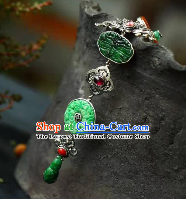 Chinese Handmade Silver Brooch Accessories Traditional National Jade Pendant