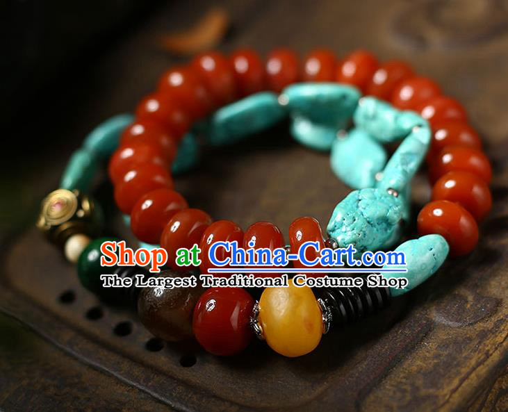 Chinese Handmade Kallaite Necklet National Classical Agate Beads Necklace Accessories