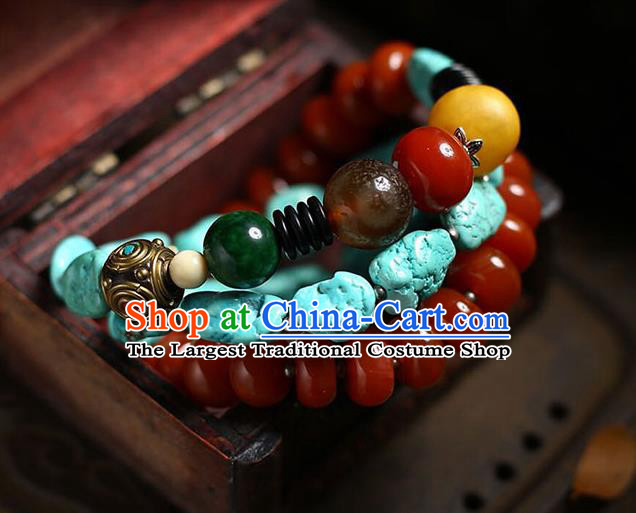 Chinese Handmade Kallaite Necklet National Classical Agate Beads Necklace Accessories