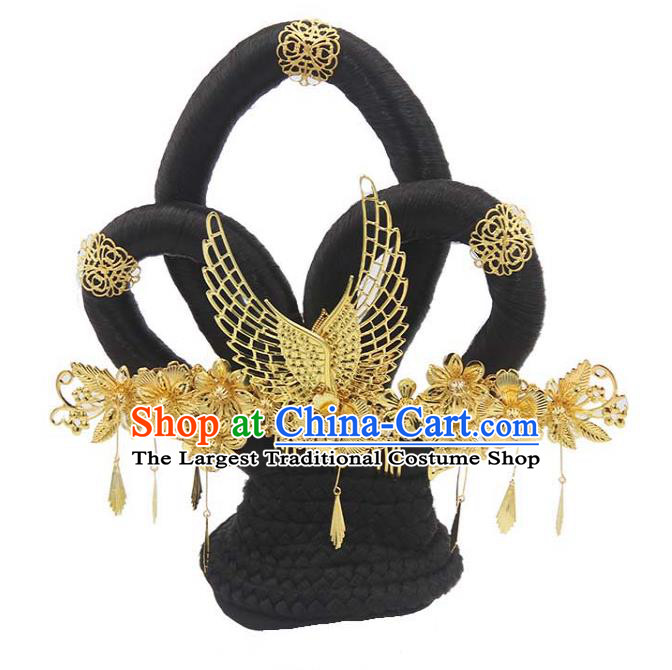 Chinese Ancient Court Lady Hair Chignon and Hair Accessories Traditional Tang Dynasty Imperial Consort Wigs