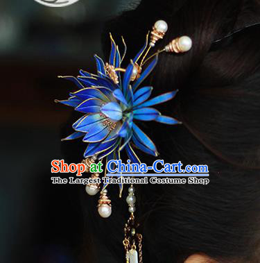 Chinese Traditional Hanfu Hair Accessories Blue Epiphyllum Hairpin Ancient Princess Hair Comb