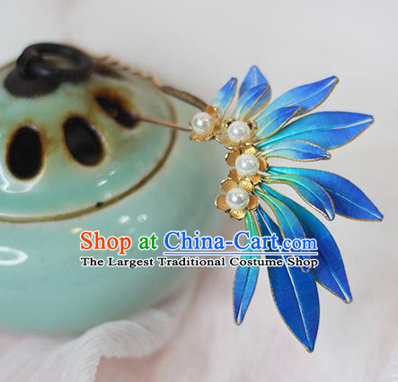 Chinese Traditional Ming Dynasty Hair Stick Ancient Princess Blue Silk Hairpin