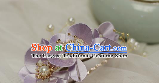 Chinese Ancient Princess Purple Silk Flowers Hairpin Hair Accessories Traditional Tassel Hair Stick